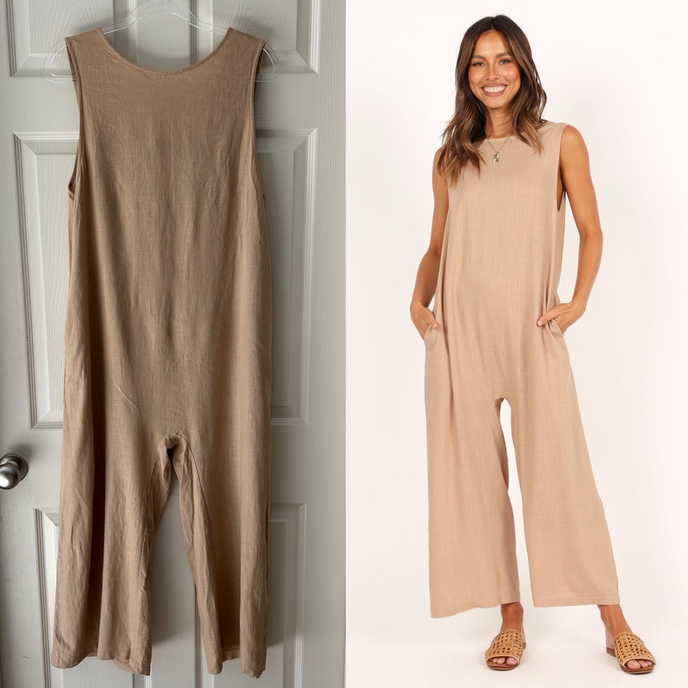 Petal & Pup Tan Sleeveless Wide-Leg Jumpsuit